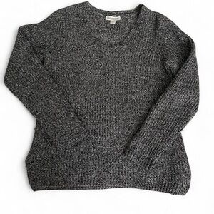 Coldwater Creek 100% Cotton Tweedy Gray V-Neck Pullover Resort